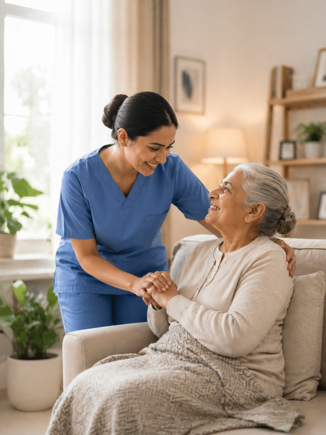 Caregiver assisting patient at home